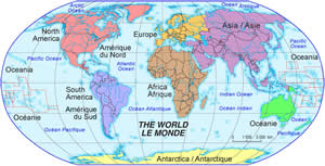 Carte du monde continent