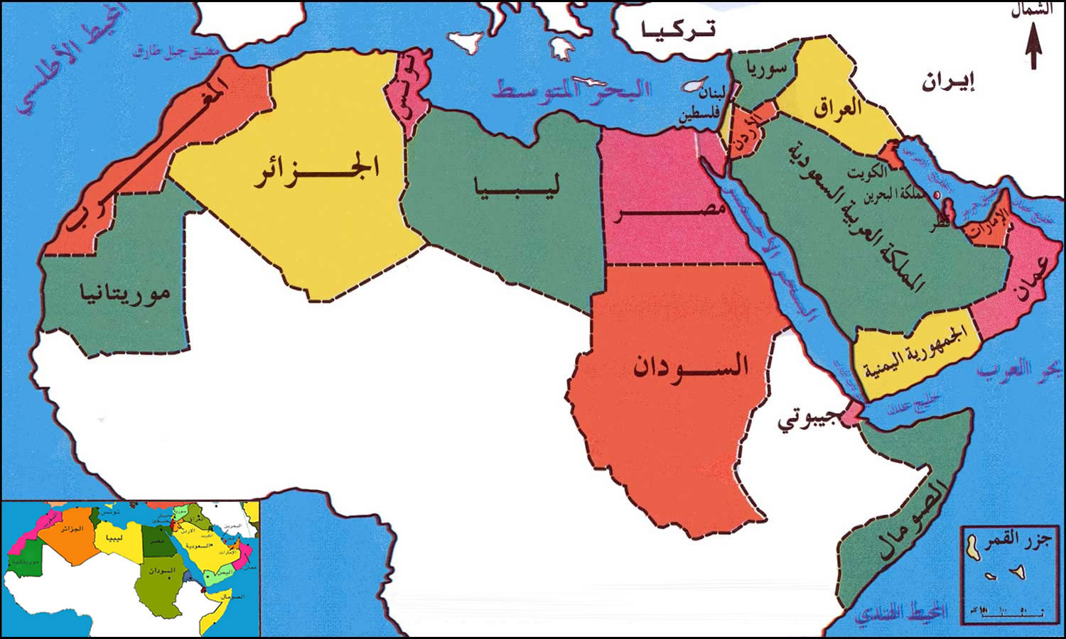 carte du monde arabe en arabe