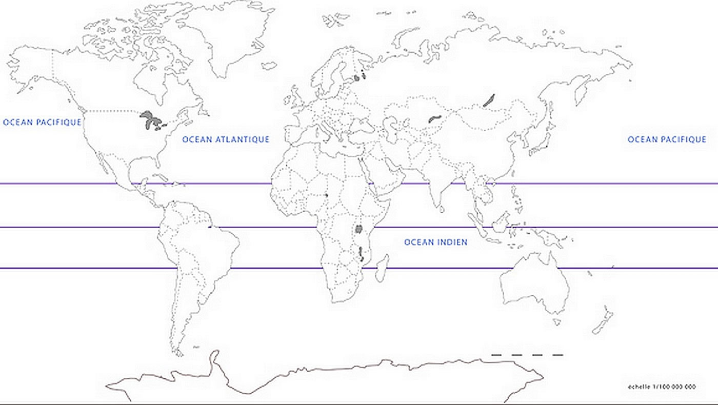 Carte du monde vierge des lacs et océans