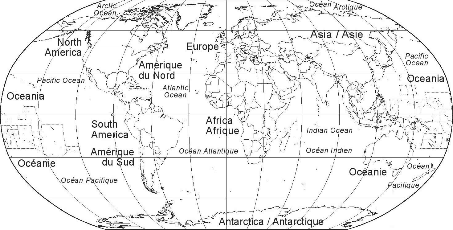 mappemonde vierge nom continent