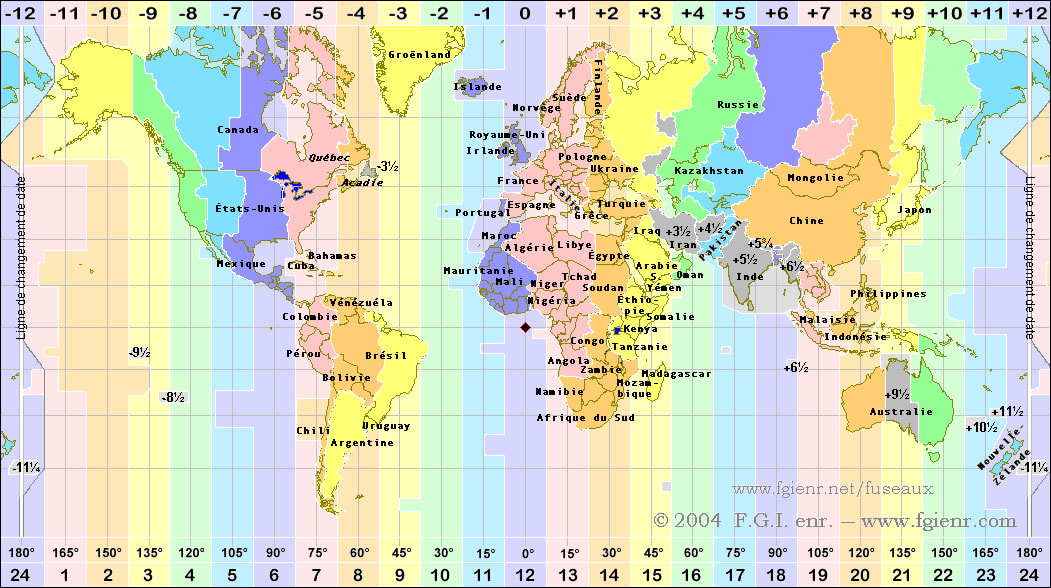 Carte fuseau horaire du monde