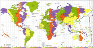 Carte du monde fuseau horaire