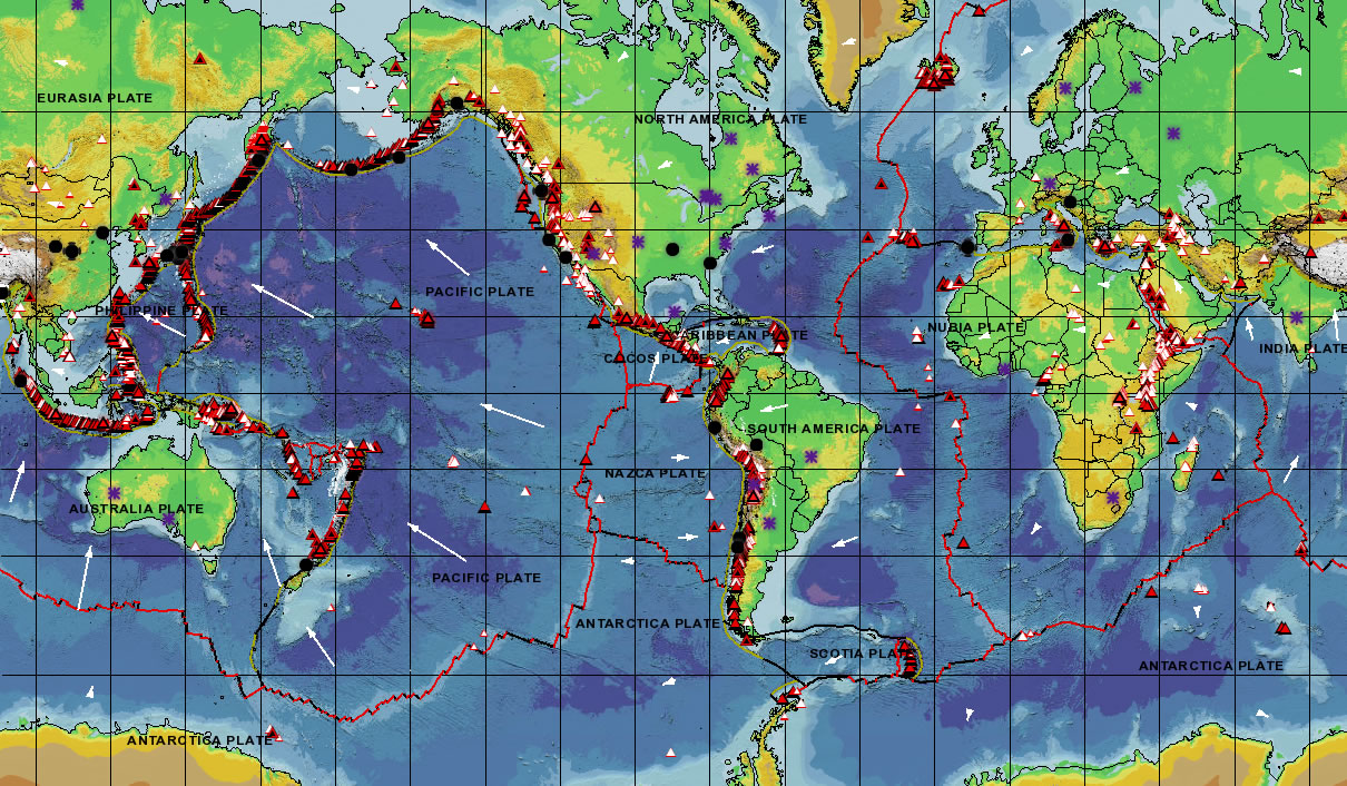 carte du monde des volcans