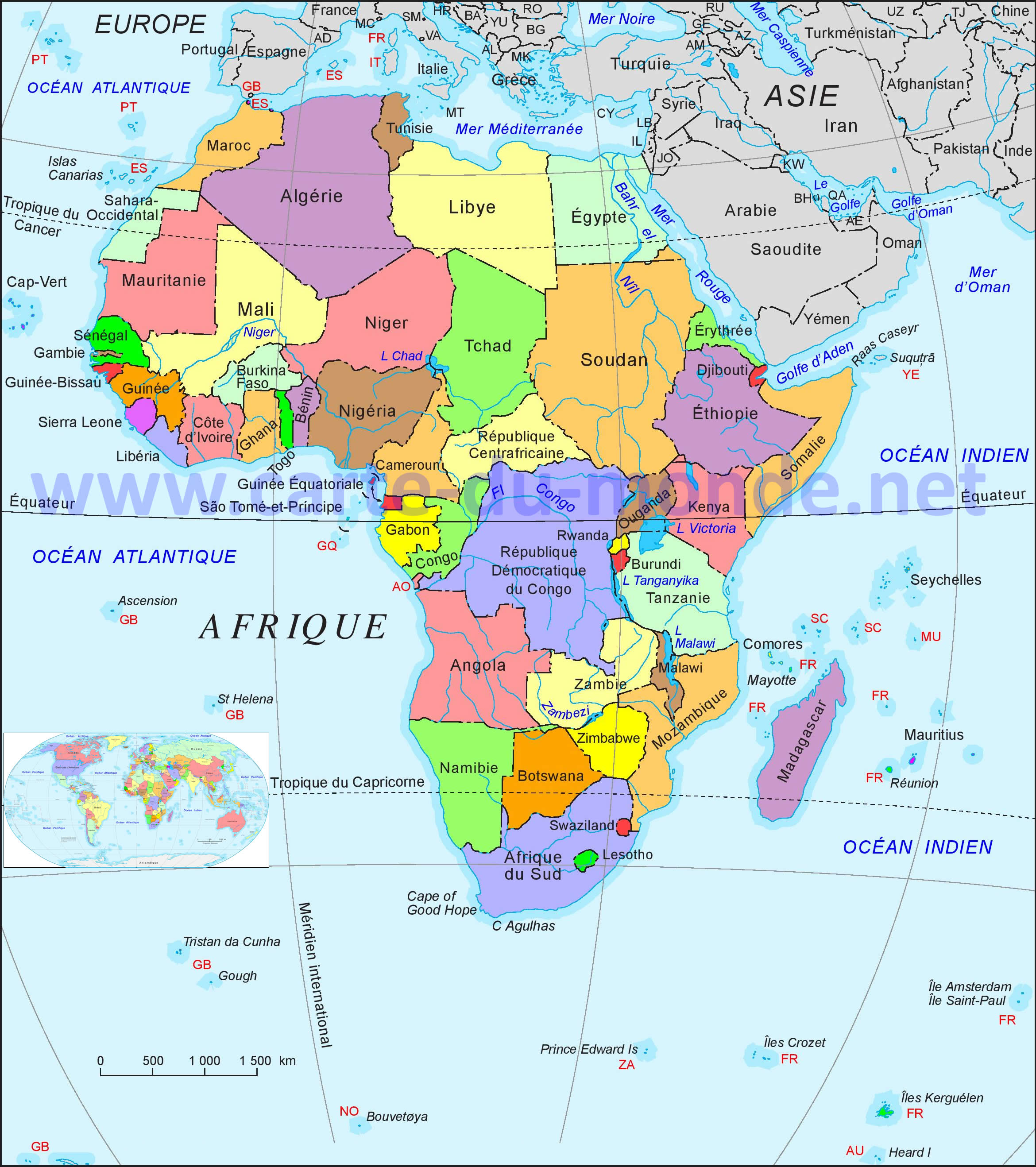 carte du monde afrique