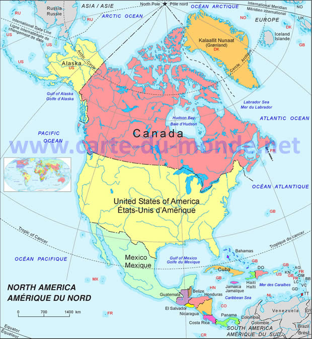 Carte de l'Amérique du nord