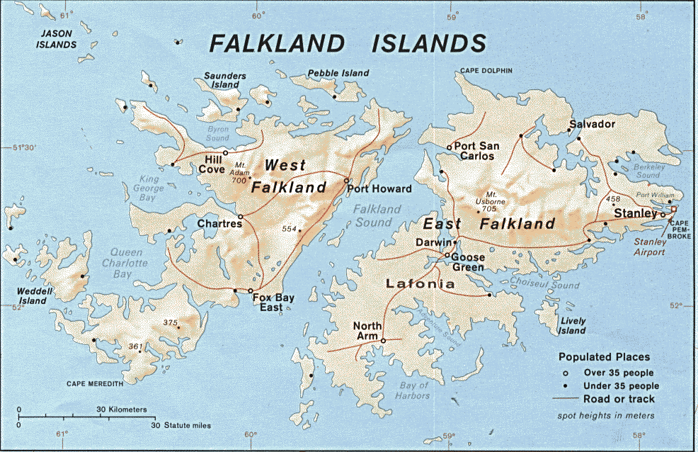 Carte Îles Malouines (Îles Falklands) (RU)