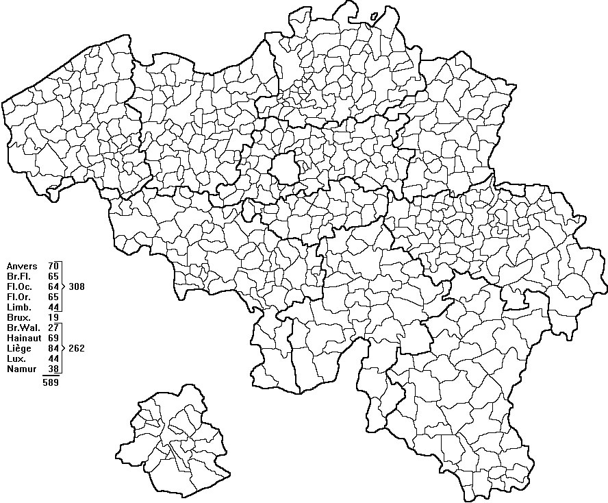 Carte vierge des départements de la Belgique