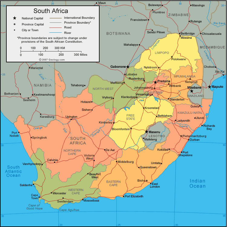 carte geographique d afrique du sud