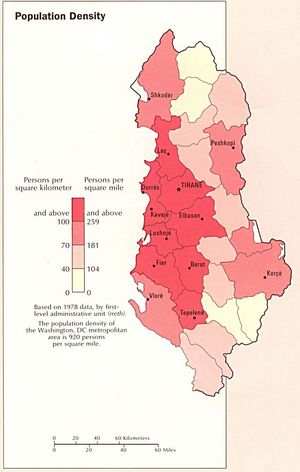 Carte densité population Albanie