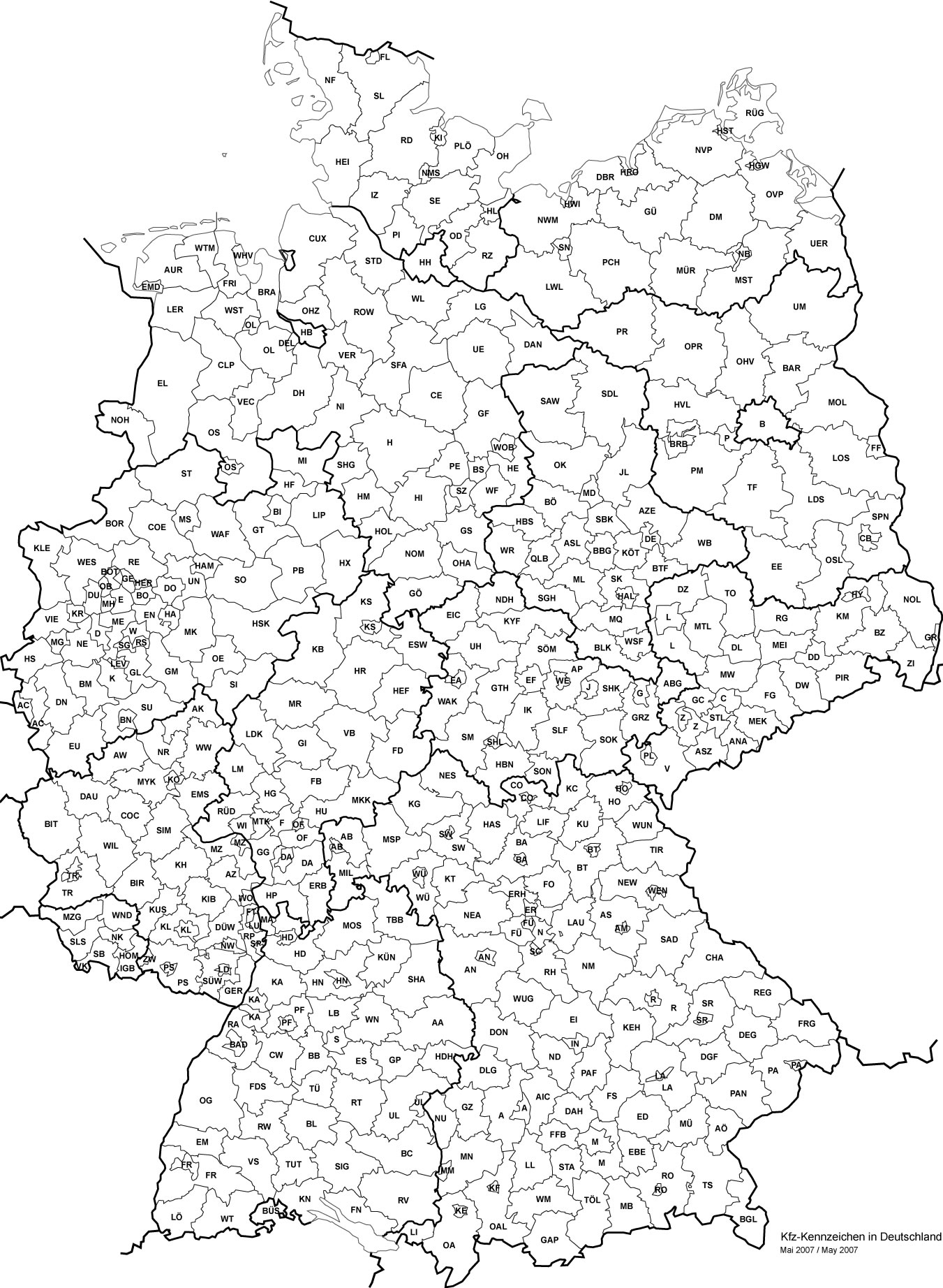 Carte vierge des départements de l'Allemagne