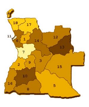 Carte Angola vierge numéros régions