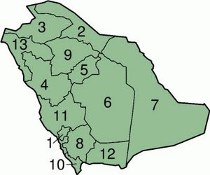 Carte Arabie saoudite vierge numéros régions
