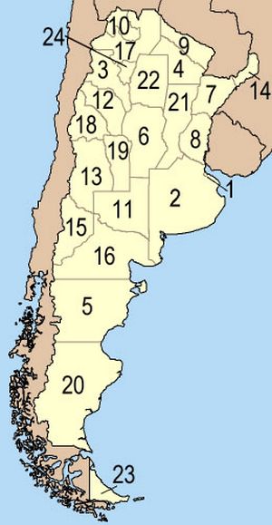 Carte Argentine vierge numéros régions