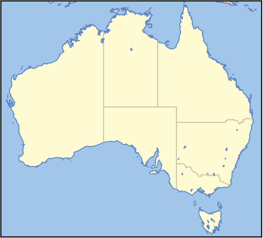 Carte Australie vierge, Carte vierge de l'Australie