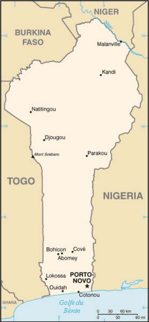 Carte Bénin vierge noms villes