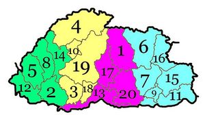 Carte Bhoutan vierge numéros régions