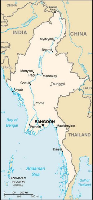 Carte des villes Birmanie
