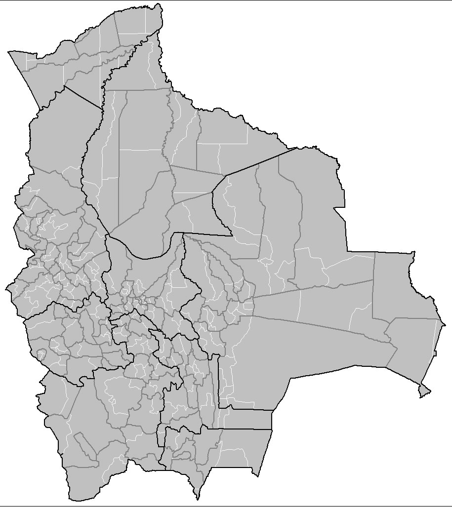 Carte vierge des départements de Bolivie