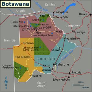 Carte régions Botswana couleur