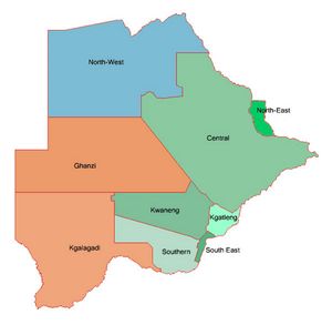 Carte régions Botswana