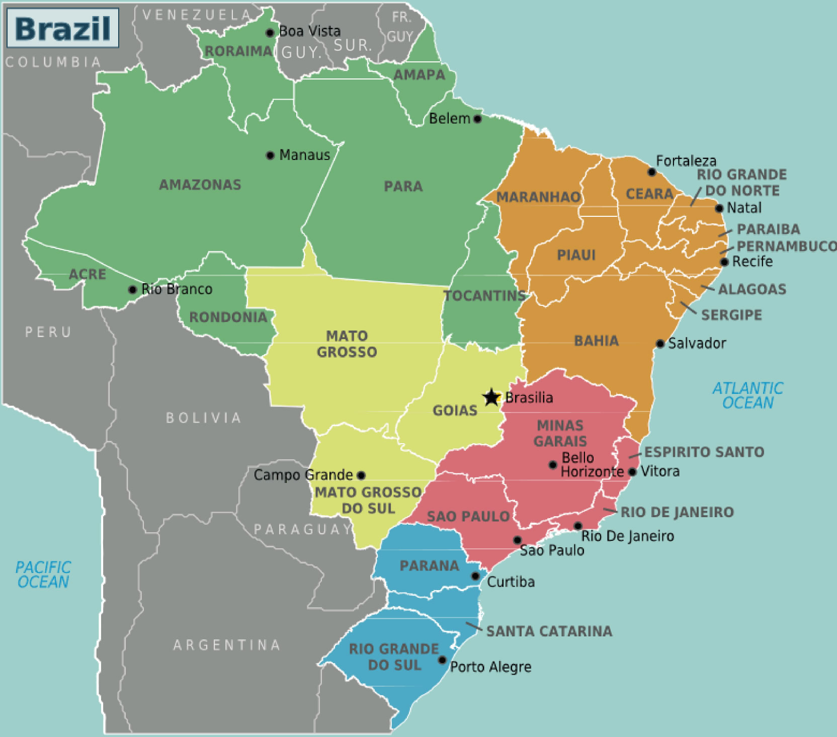 Carte vierge des départements du Brésil
