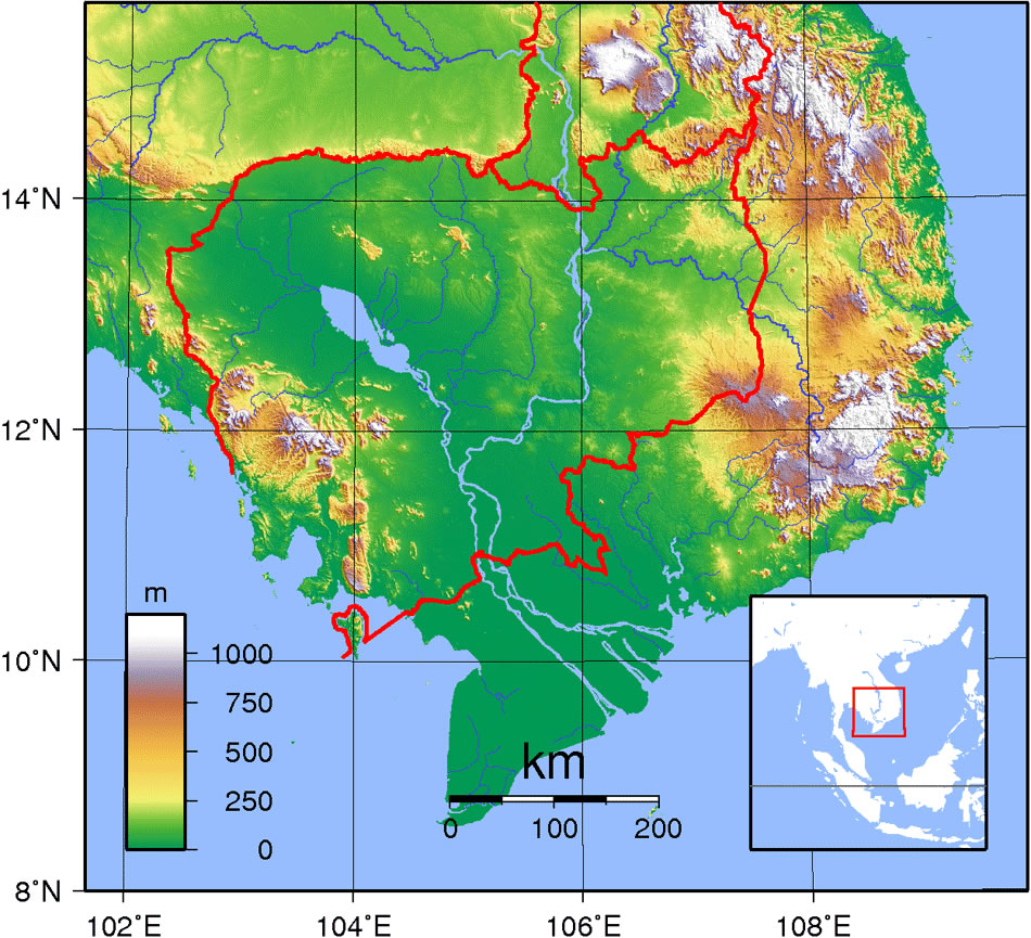 Carte topographique de Cambodge
