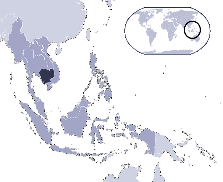 Localiser pays de Cambodge sur carte du monde