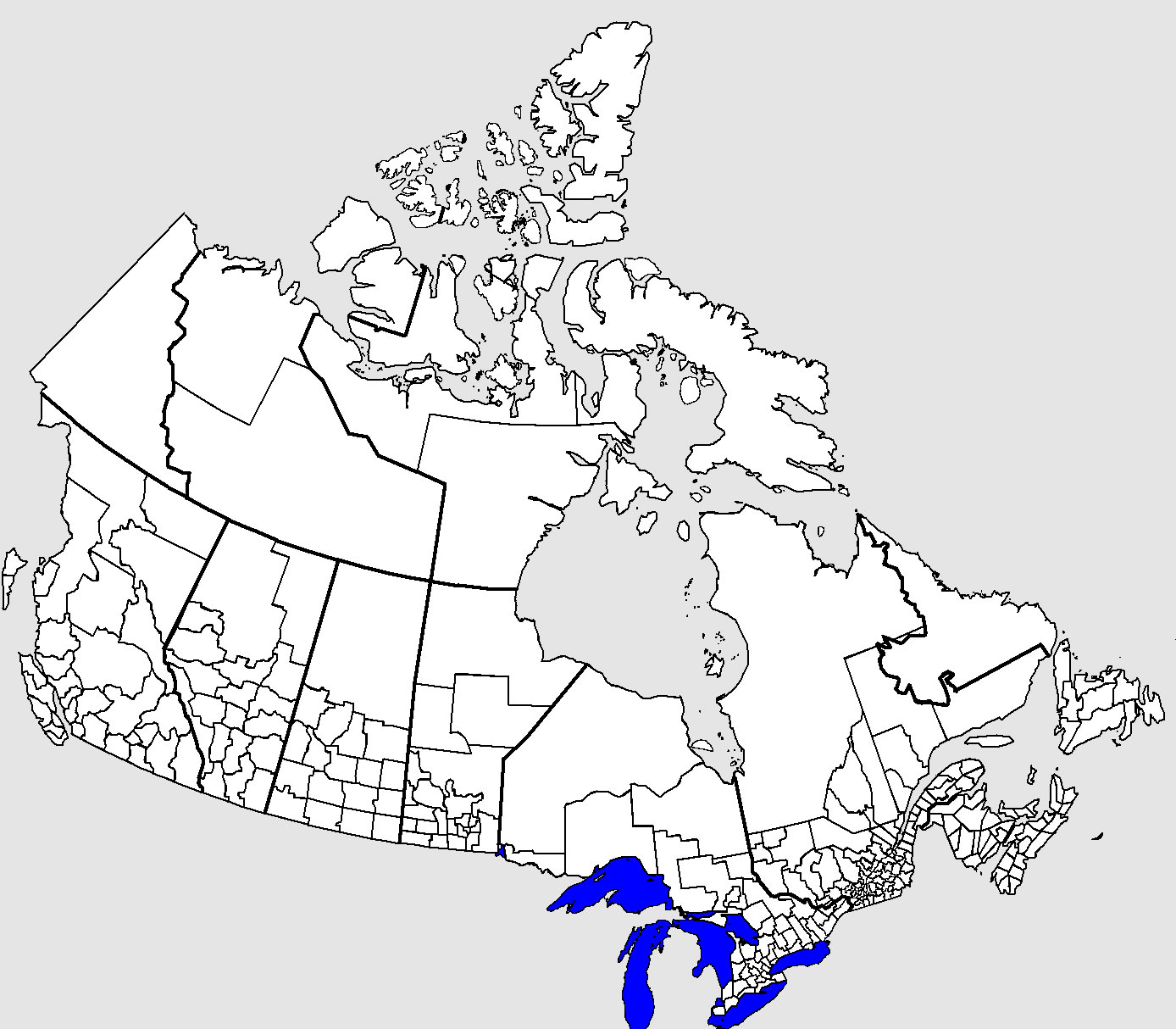 Carte vierge des départements du Canada