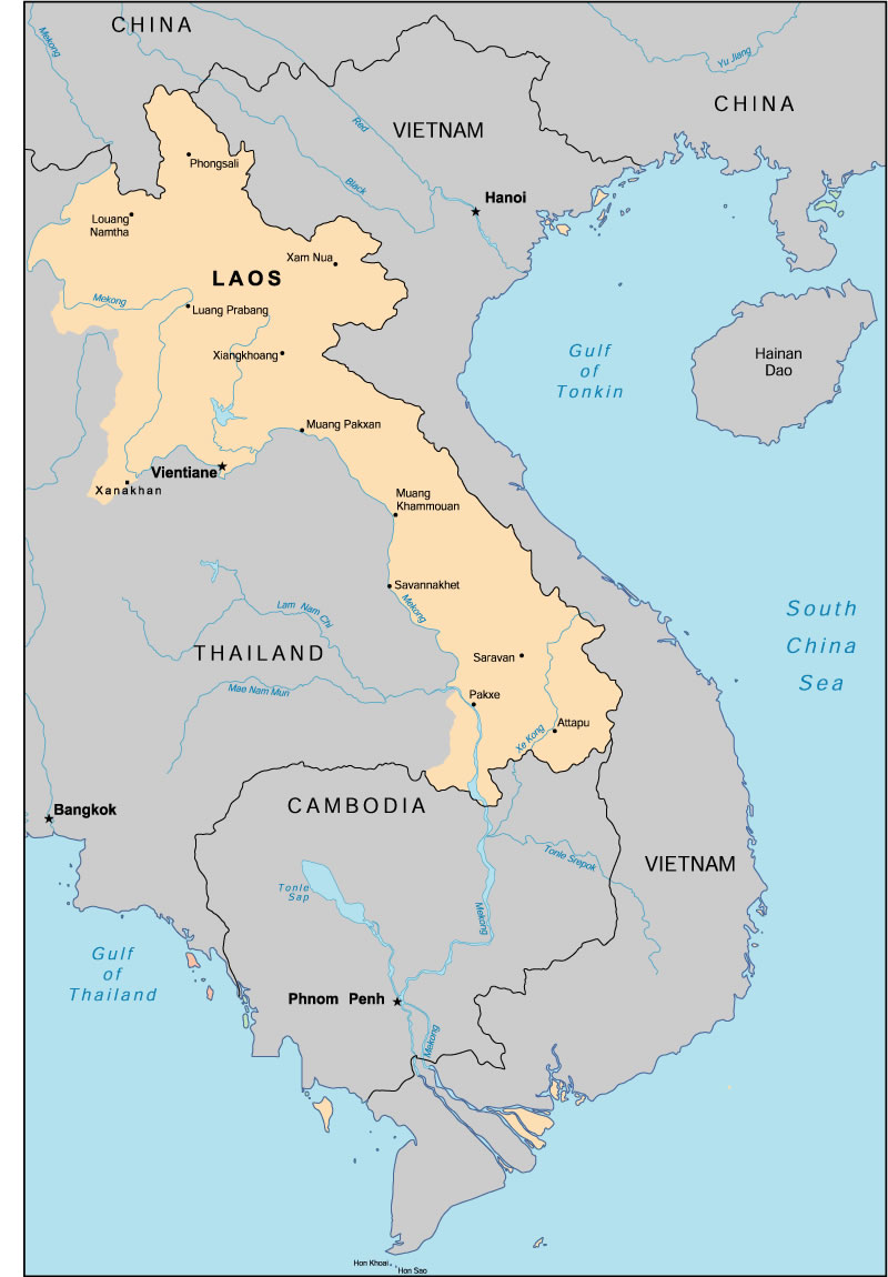 Carte Laos vierge couleur