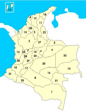 Carte Colombie vierge numéros régions