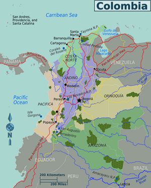 Carte régions Colombie