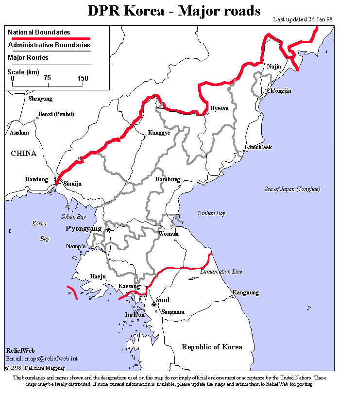 Carte routière de Corée du Nord