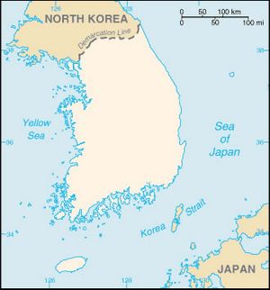 Carte Corée du Sud vierge couleur