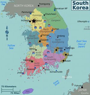 Carte régions Corée du Sud