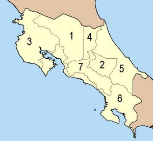 Carte Costa Rica vierge numéros régions