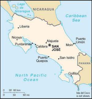 Carte grande villes Costa Rica