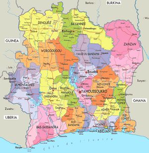 Carte départements Côte d'Ivoire