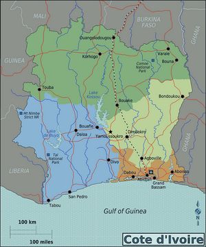 Carte régions Côte d'Ivoire