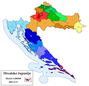 Carte Croatie vierge numéros régions