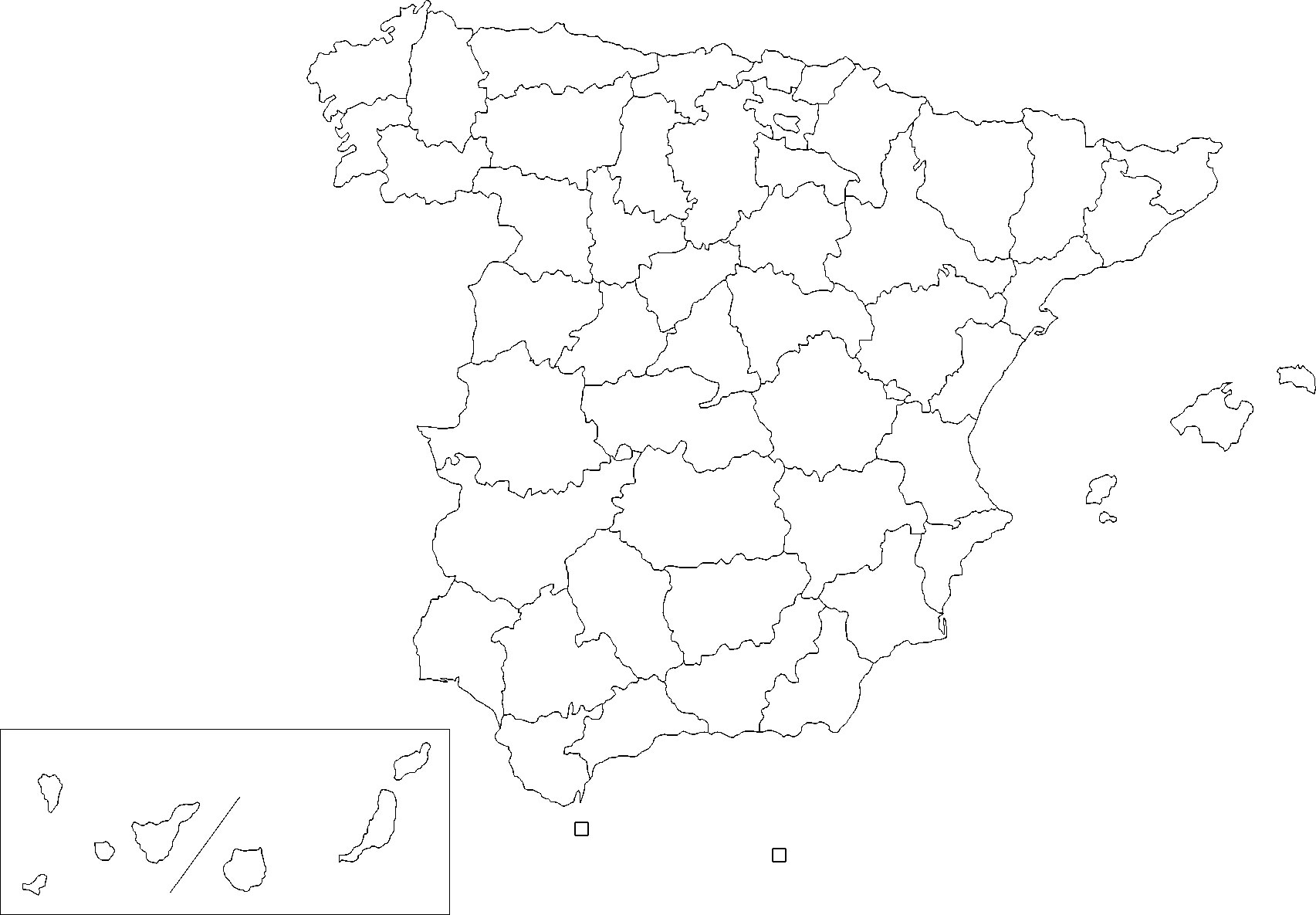 Carte vierge des départements de l'Espagne