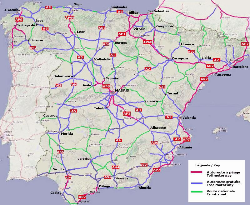 carte-routiereespagne-portugal