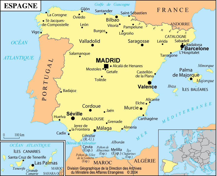 espagne carte des villes - Image