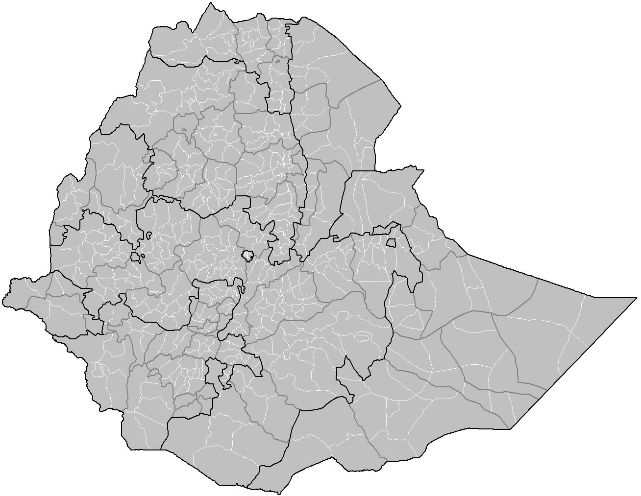 Carte vierge des départements de Éthiopie