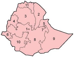 Carte Éthiopie vierge numéros régions