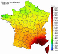 carte de l'ensoleillement annuel en France
