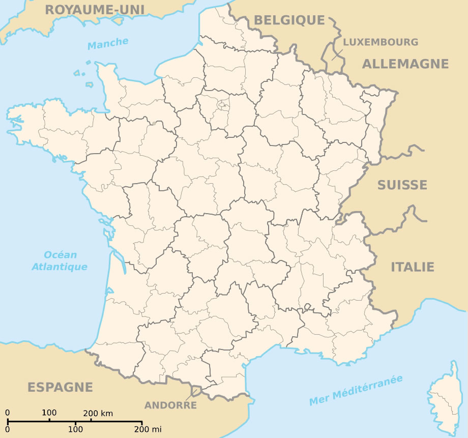Carte vierge de France en couleur