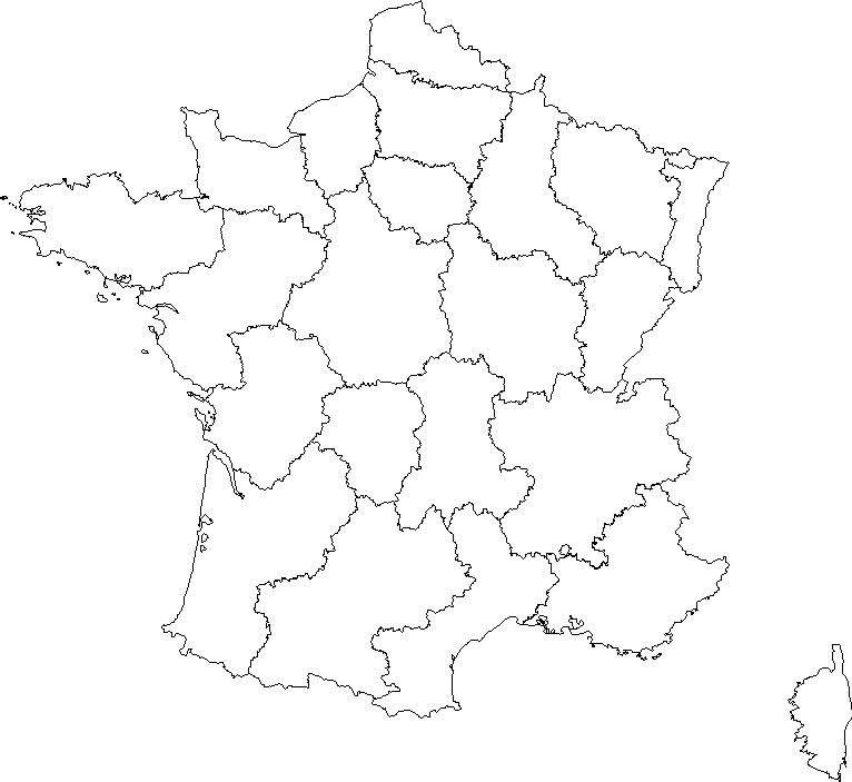 Carte vierge des régions de France