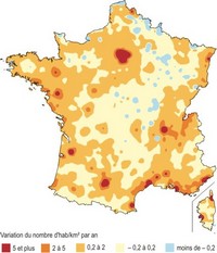 Carte densité de la population de France