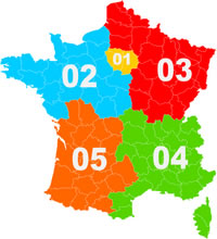 Carte des indicatifs téléphoniques de la France