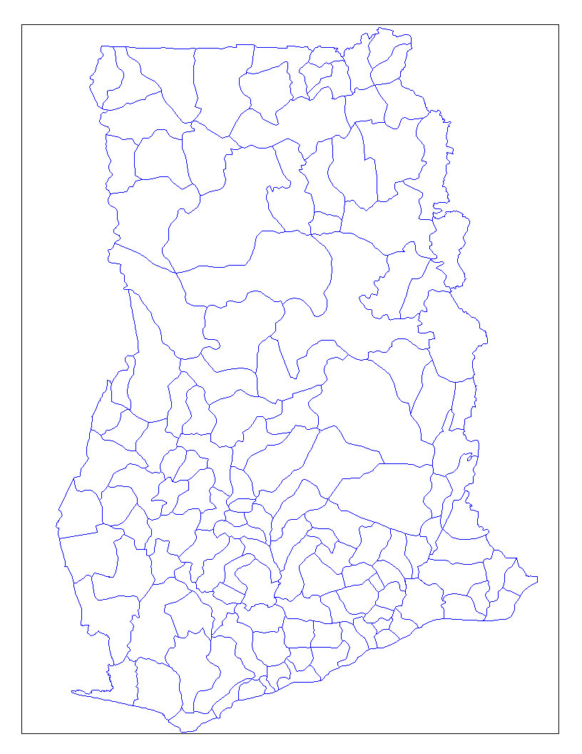 Carte vierge des départements de Ghana